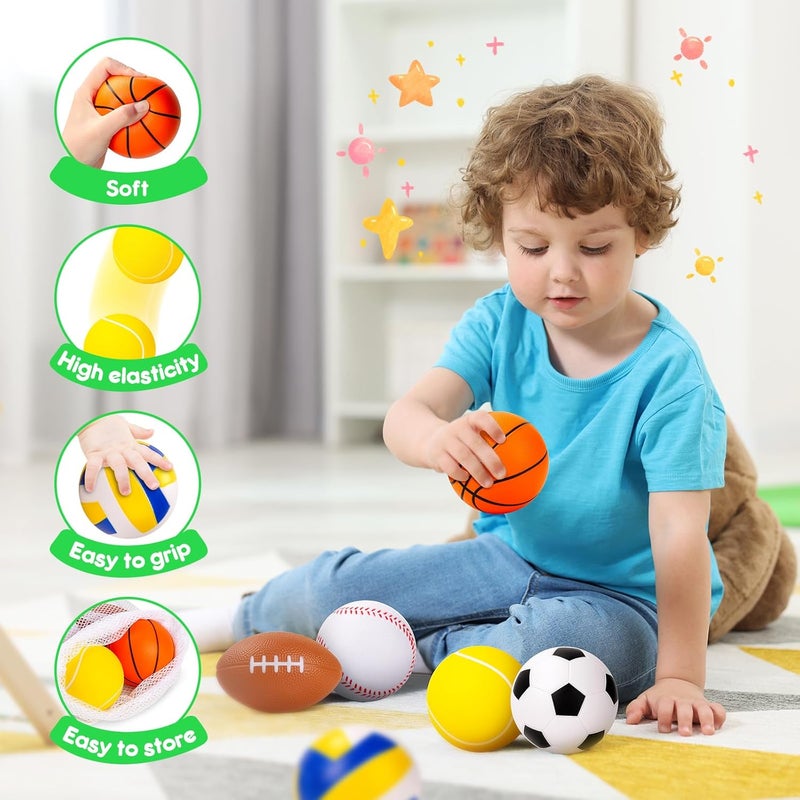 PlayZap 6 Pack Balls for Toddlers Kids, Foam Soft Balls Set, 3.5" Small Soccer Basketball Baseball Football Volleyball Tennis, Indoor Outdoor Sports Toys Gifts for Boys Girls - Image 4